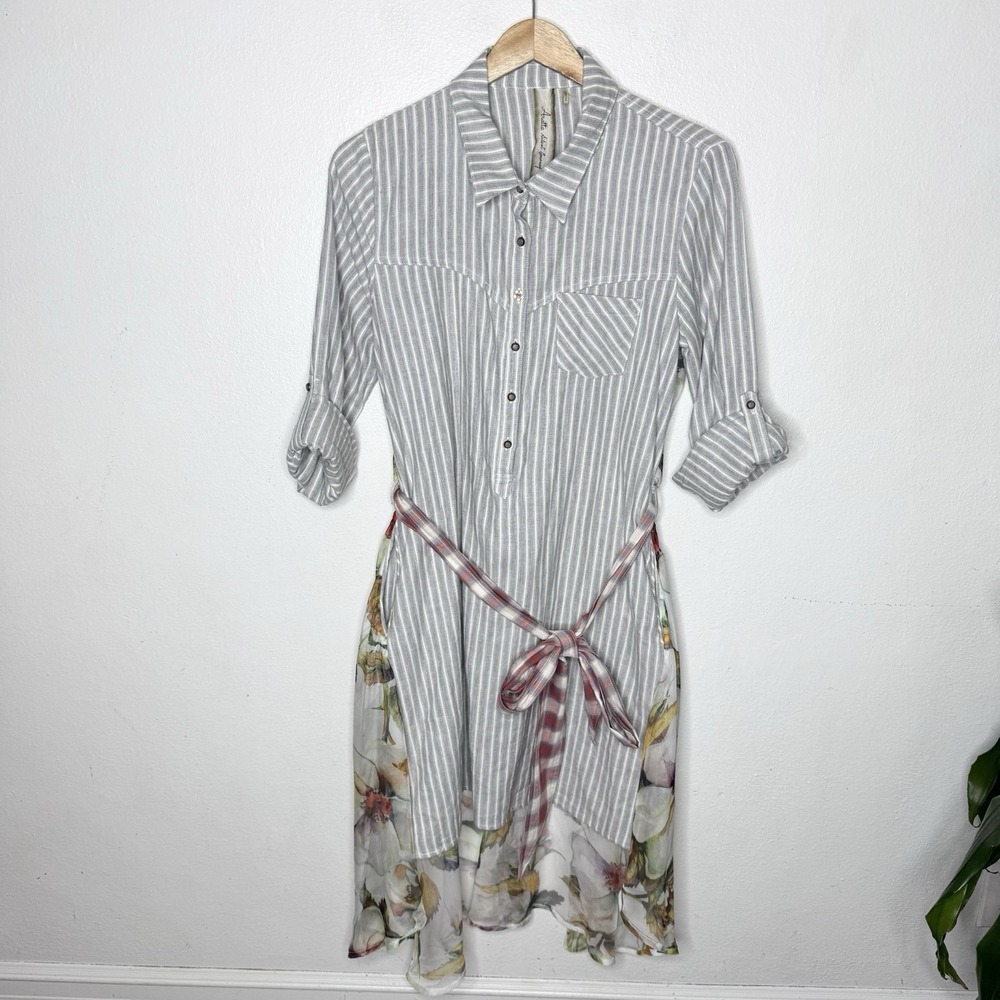 Aratta Silent Journey Hilo Shirt Dress Waist Tie Boho Artsy Womens Small